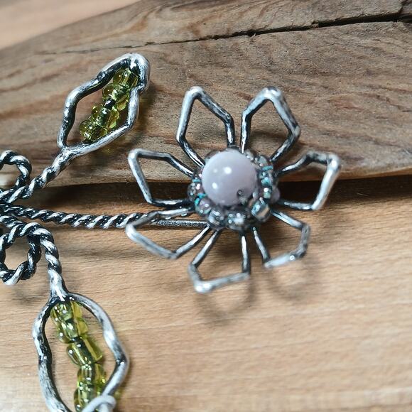 Lia Sophia Silver Tone Wire Flower Pin Brooch Pink Green Bead w/Orig Tag 90s Y2K - Picture 6 of 7